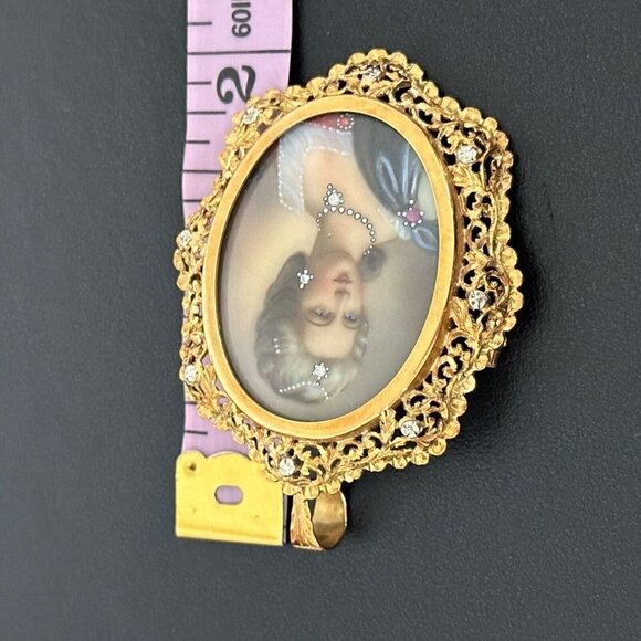 18K Yellow Gold Antique Intricate Filigree Diamond Portrait Cameo Pin Pendant - Picture 11 of 15